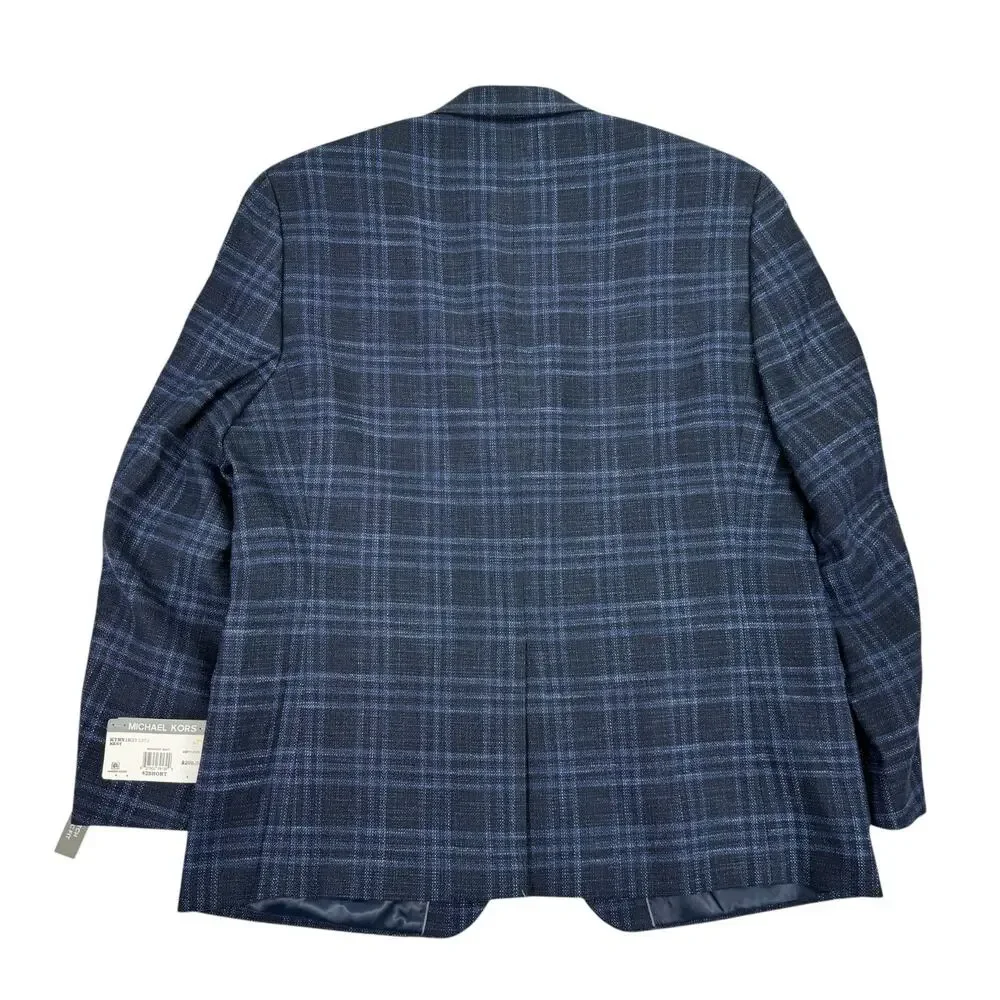 Michael Kors Mens Kent Classic Fit Stretch Plaid Sport Coat Midnight Navy 42S